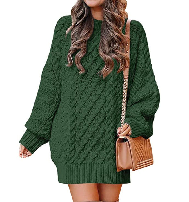 Women's Long Sleeve Twist Knit Mid-Length Sweater Dress in 11 Colors S-L - Wazzi's Wear
