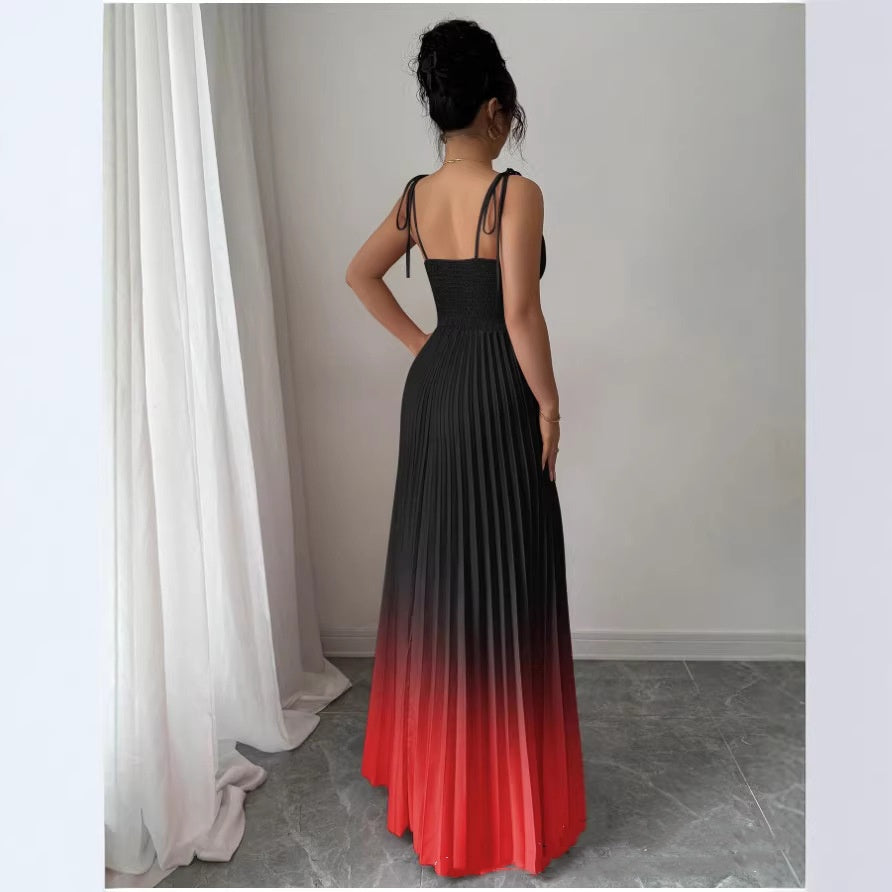 Ombre V-Neck Defined Waist Elegant Romantic Slip Dress