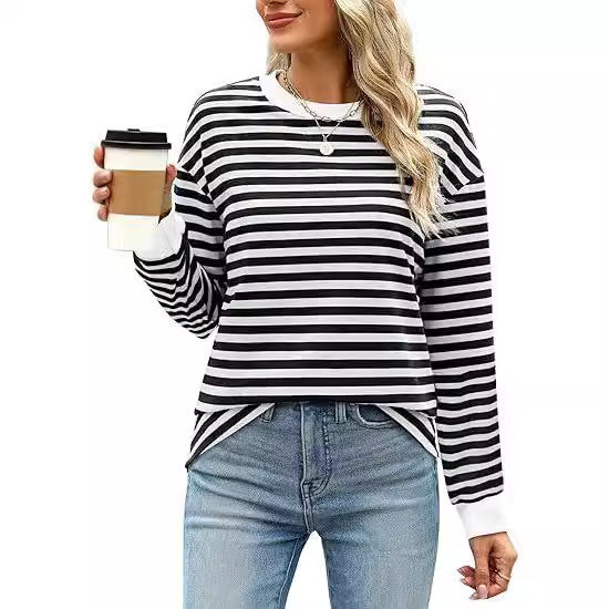 Women's Round Neck Striped Long Sleeve Shirt