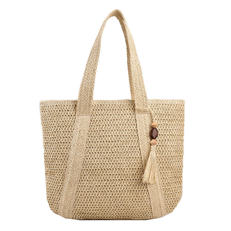 Women’s Large Capacity Straw Beach Tote with Tassel