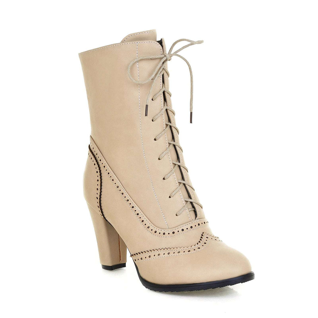 Women's Chic Solid Colour Lace-Up High Heel Boots