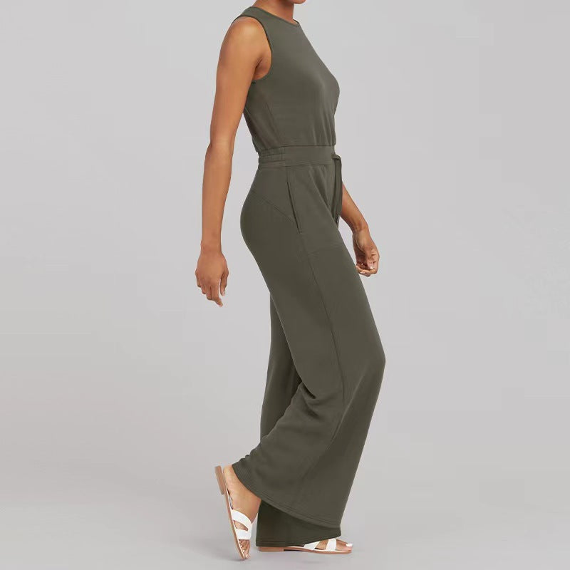 Women’s Sleeveless Wide Leg Jumpsuit with Pockets S-5XL - Wazzi's Wear