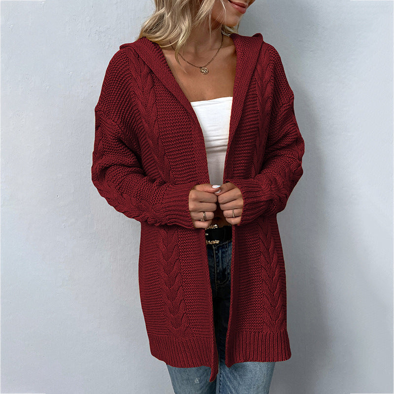 Women's Solid Color Hooded Cardigan Sweater in 3 Colors S-XL - Wazzi's Wear