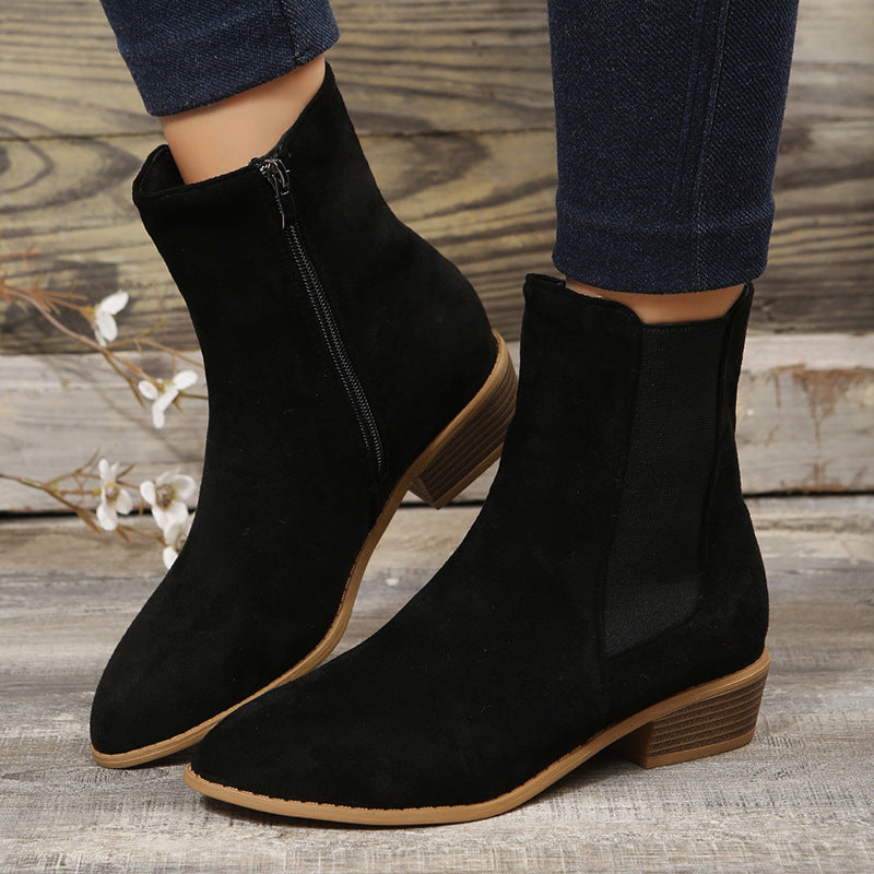 Women's Suede Pointed Toe Low Heel Ankle Boots