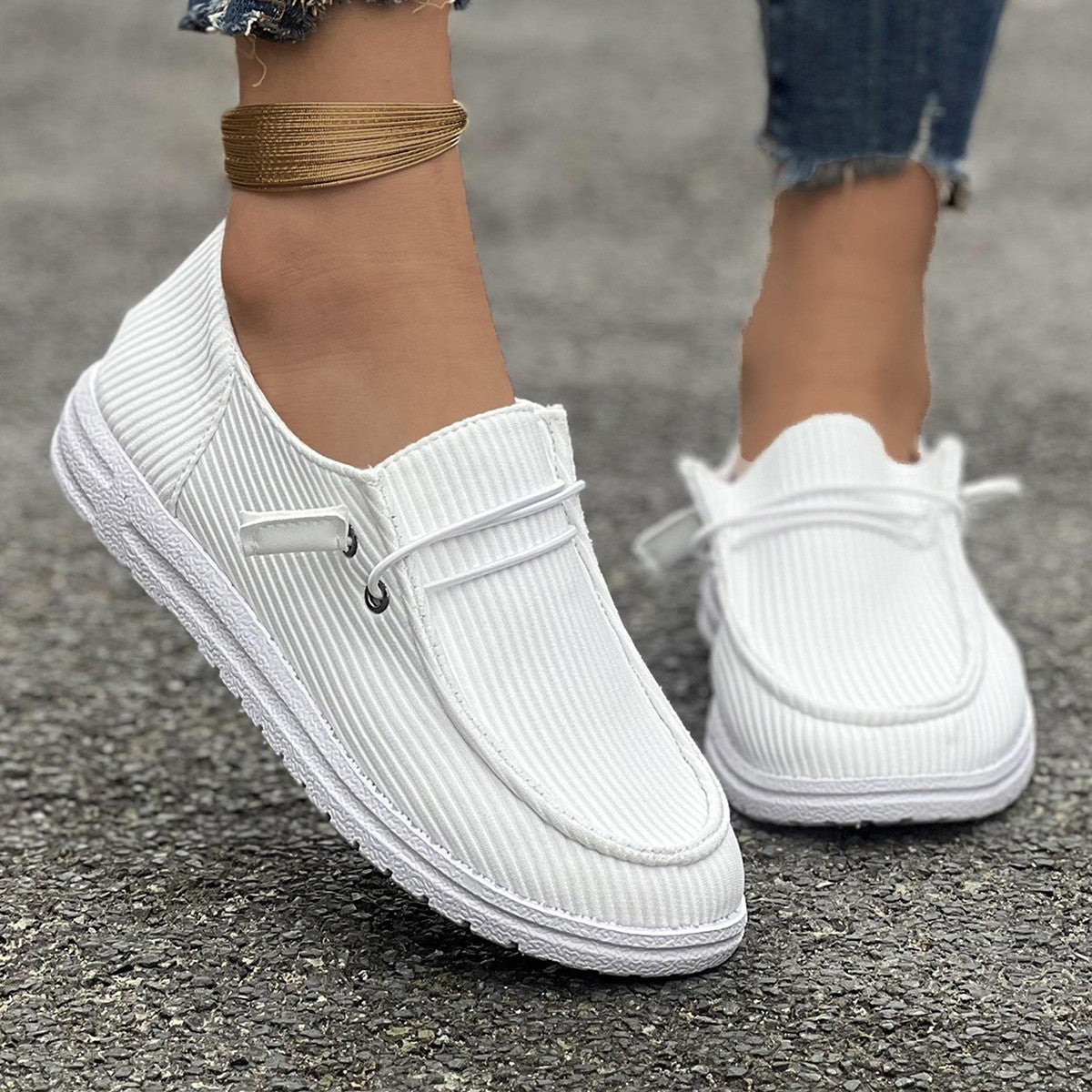 Women's Flat Bottom Slip On Casual Boat Shoes