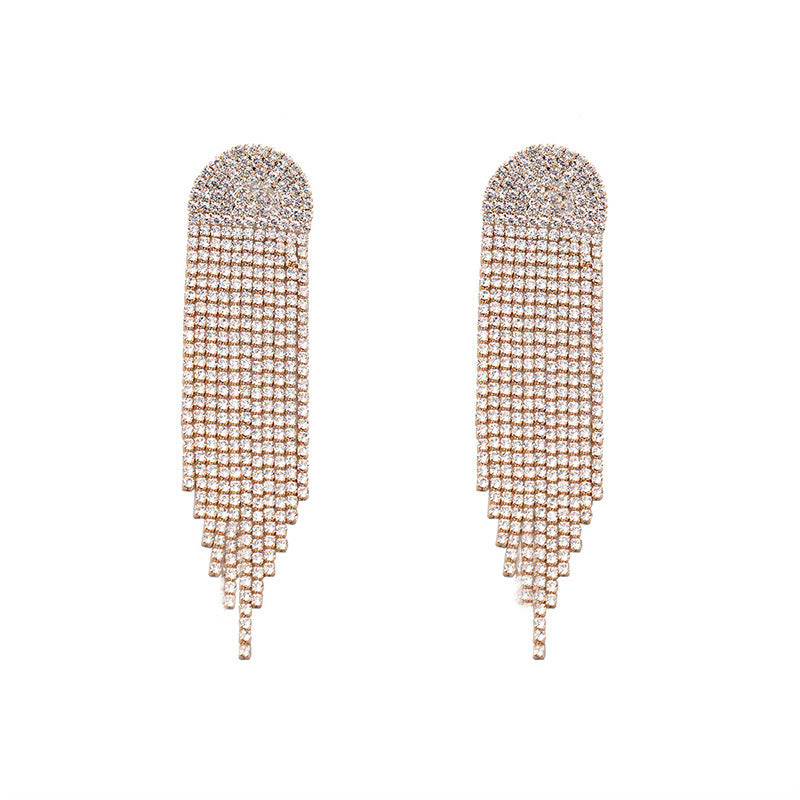 Long Tassel Rhinestone Stud Earrings in 2 Colors - Wazzi's Wear