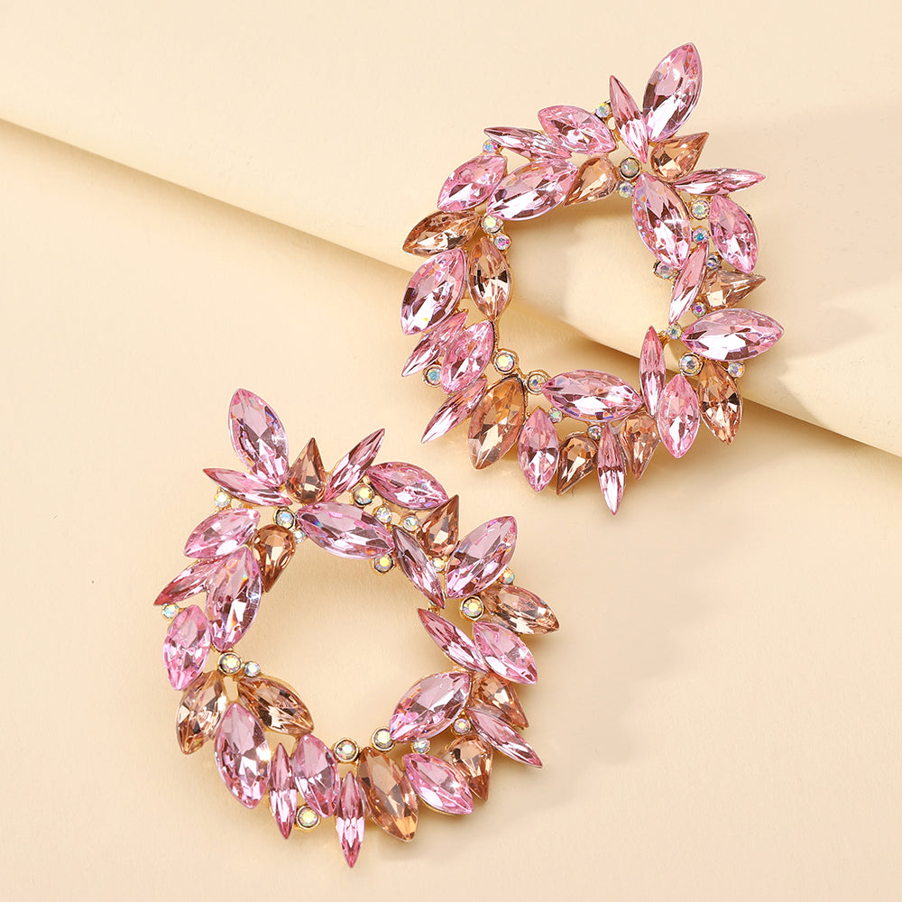 Crystal Wreath Stud Earrings For Women Sparkly Rhinestone Statement Floral Multicolor Jewelry Party Wedding Bridal Prom
