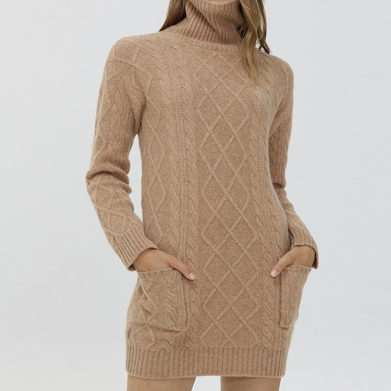 Women's Fashion Mid-length Woolen Sweater Dress