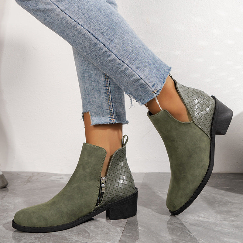 Women’s Leather Side Zip Square Heel Ankle Boots in 2 Colors - Wazzi's Wear