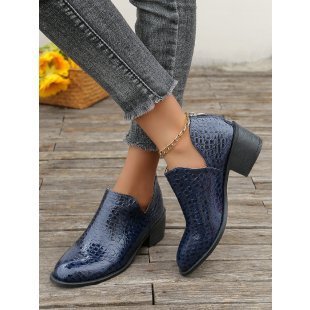 Women’s Crocodile Pattern Ankle Boots with Chunky Mid Heel