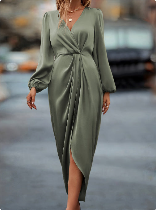 Elegant V-Neck Long Sleeve Dress