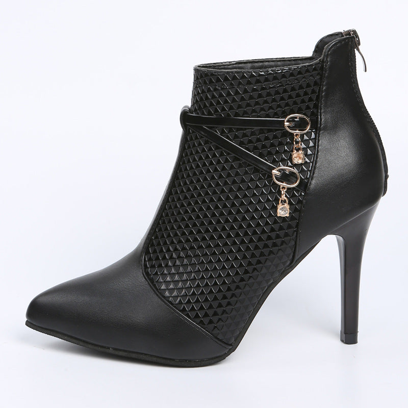 Women’s Black High Heel Ankle Boots with Pointed Toe - Wazzi's Wear