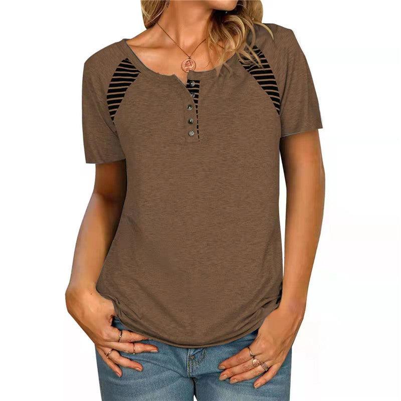 Women’s Round Neck Short Sleeve Top with Stripes