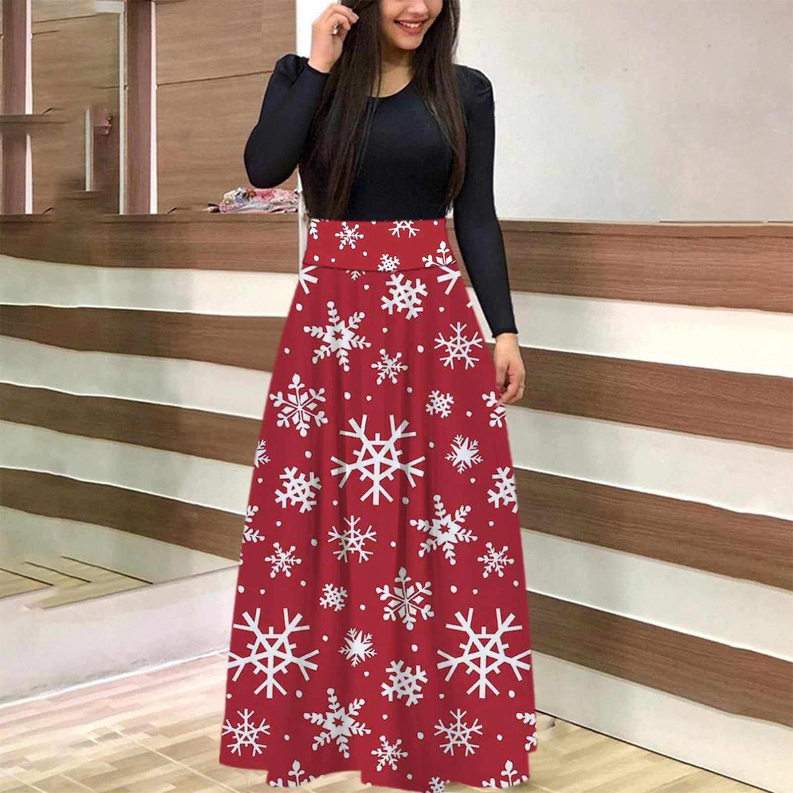 European And American Christmas Print Long Skirt Suit