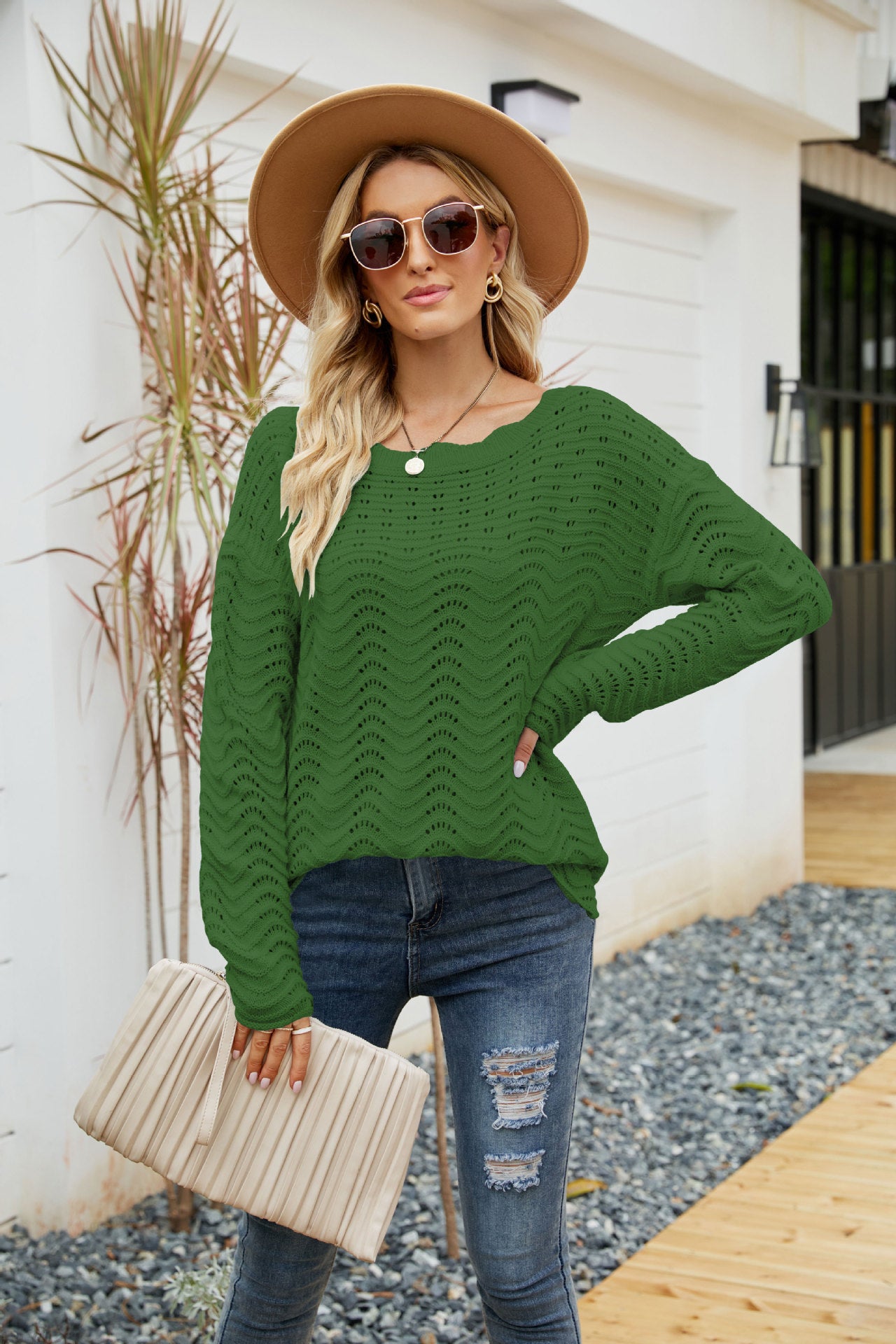 Women’s Knit Boat Neck Long Sleeve Sweater