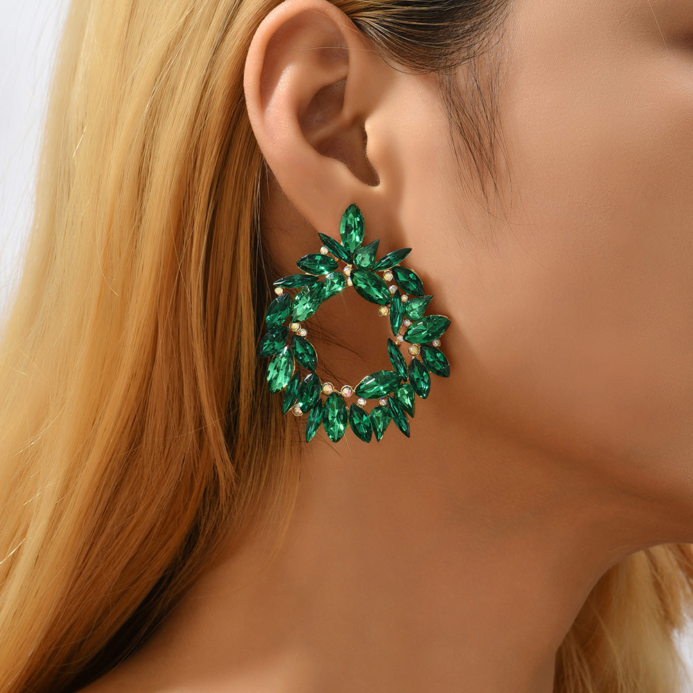 Crystal Wreath Stud Earrings For Women Sparkly Rhinestone Statement Floral Multicolor Jewelry Party Wedding Bridal Prom
