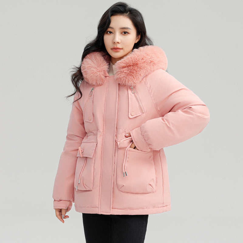 Women's Thick Plush Winter Jacket with Fur-Lined Hood