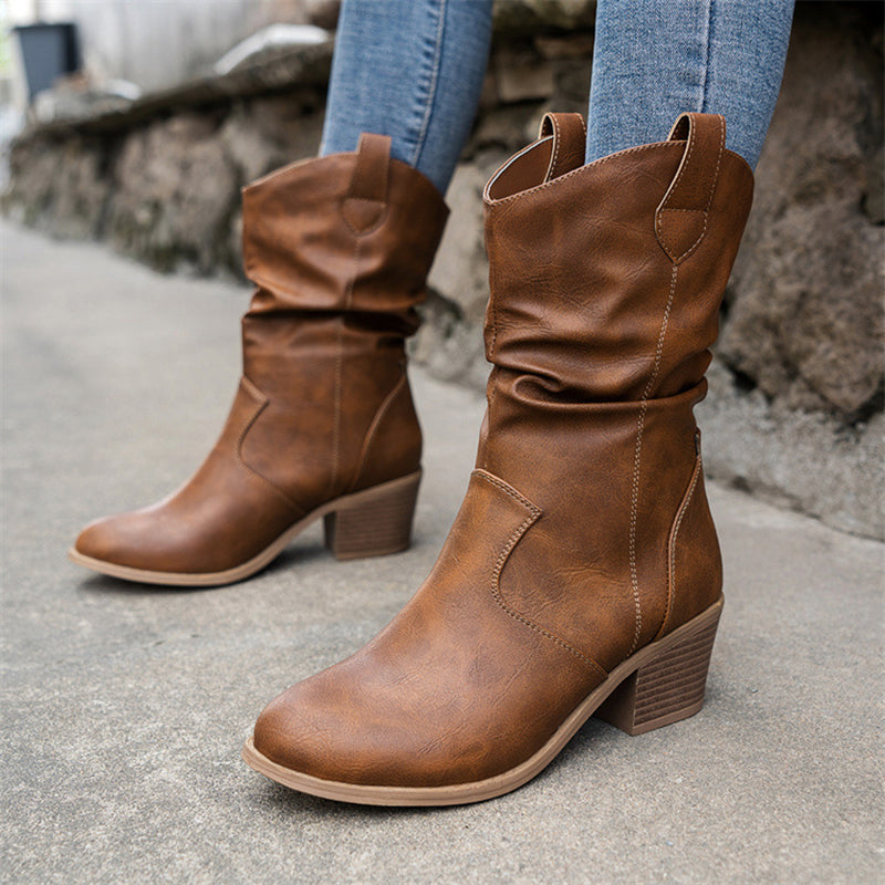Women’s Square Heel Mid-Calf Vintage Cowboy Boots in 3 Colors - Wazzi's Wear