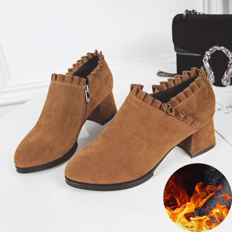 Women’s Suede Thick Heel Pointed Toe Ankle Boots in 2 Colors - Wazzi's Wear