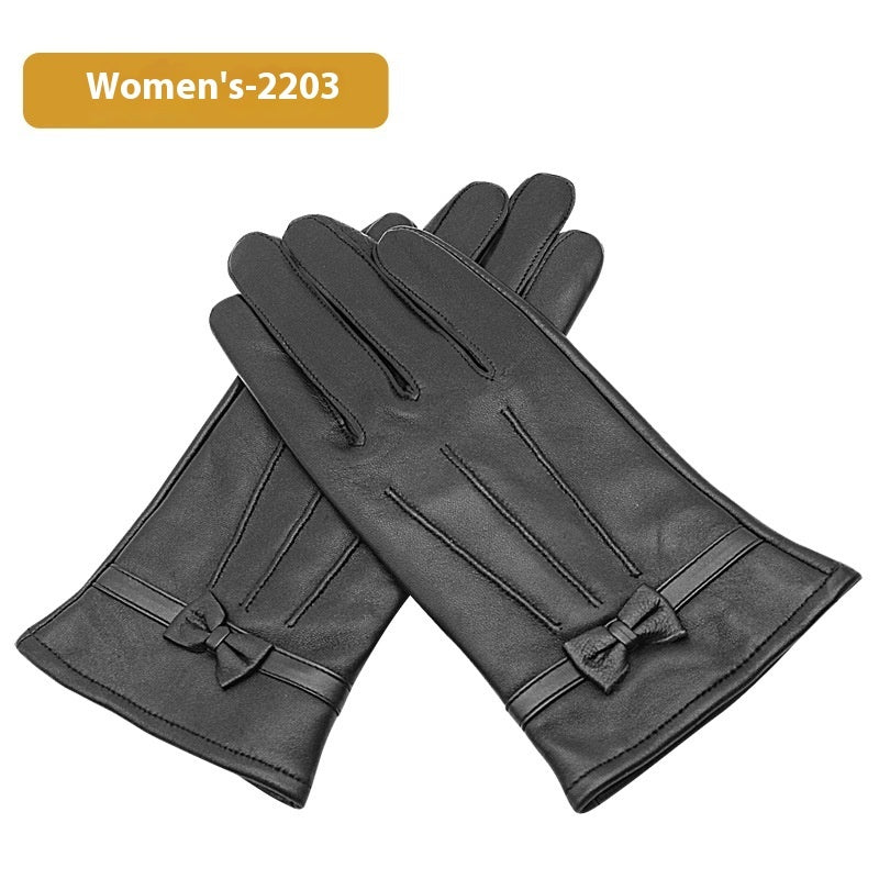 Women's Leather Fleece-Lined Touch Screen Gloves