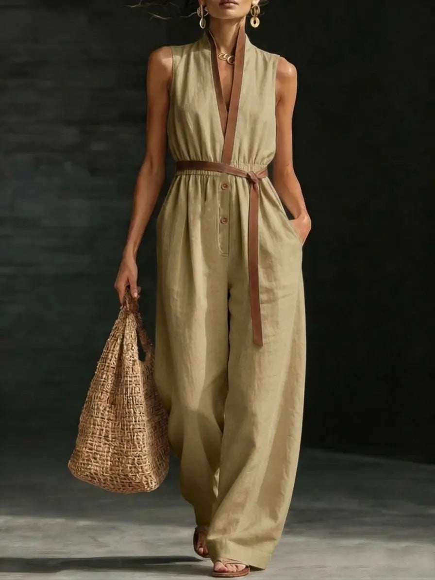 V-neck Fashionable Womens Sleeveless Jumpsuit
