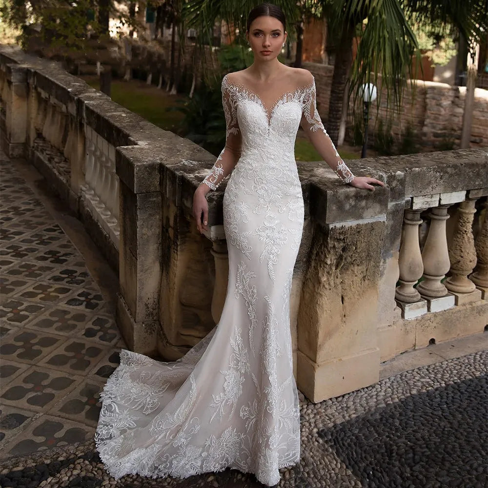 Women's Lace Mermaid Wedding Dress with Tail Sizes 2-20W - Wazzi's Wear