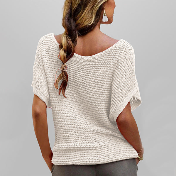 Women's Solid Color Knit Short Sleeve Top