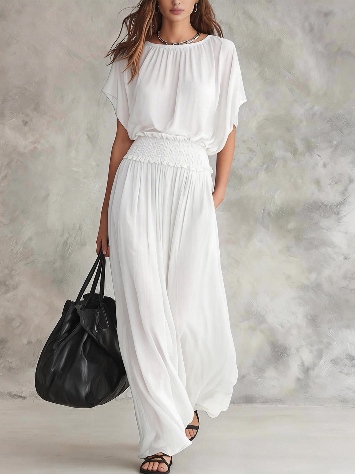 Womens Chiffon Waist-Cinching Ruched Elegant And Sophisticated Long Dress