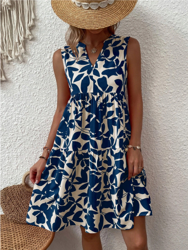 Women’s Boho Loose Fit V-Neck Sleeveless Midi Dress