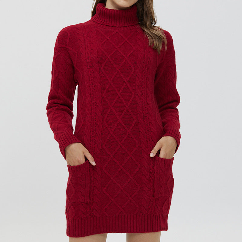 Women's Fashion Mid-length Woolen Sweater Dress