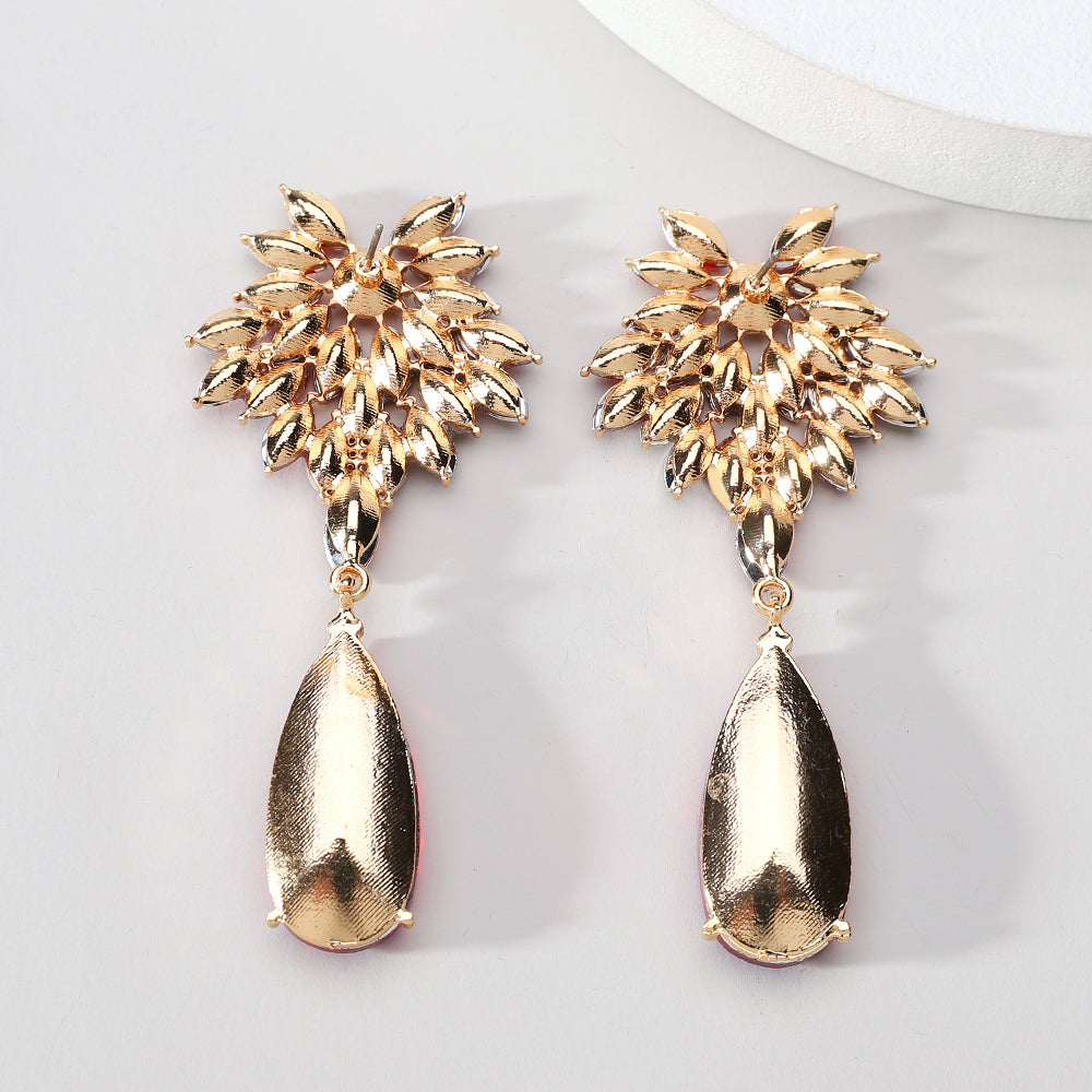 Floral Crystal Teardrop Dangle Earrings Statement Rhinestone Drop Jewelry For Women Party Wedding Bridal Prom