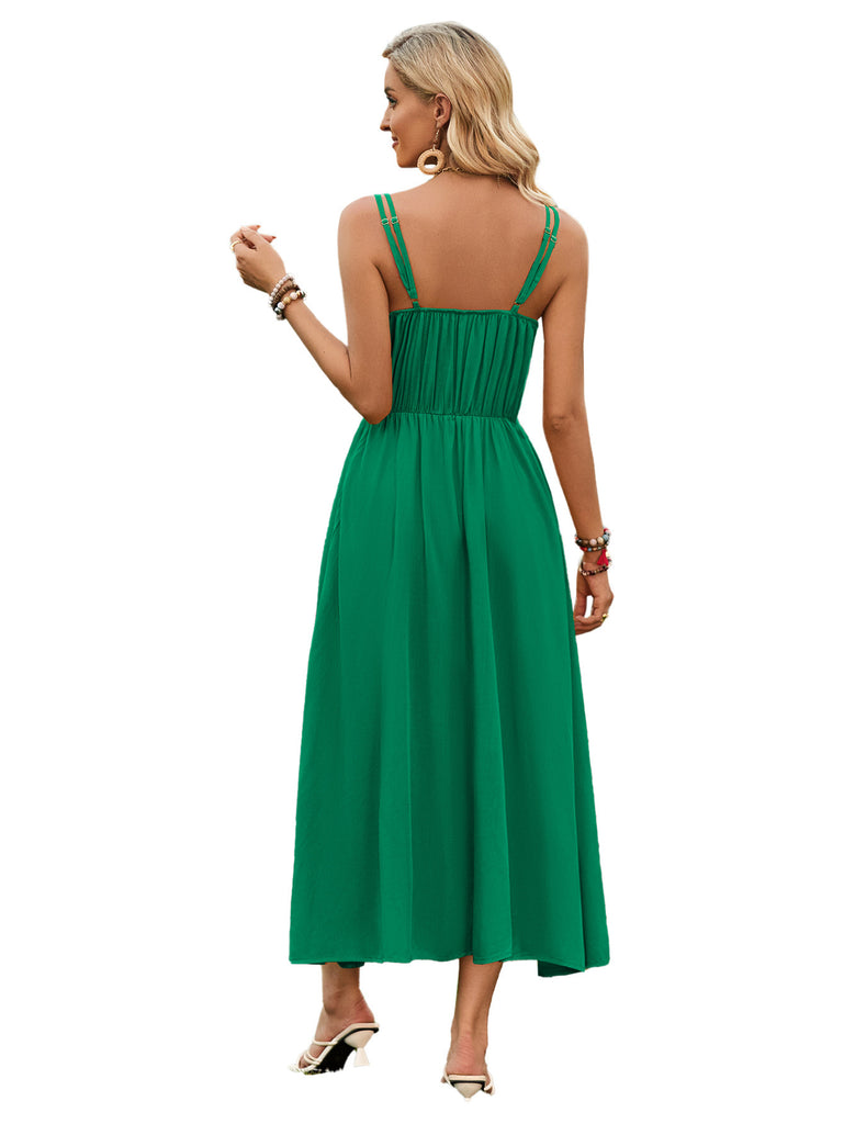 Women’s Sleeveless Maxi Dress with Spaghetti Straps and Waist Tie in 3 Colors S-XL - Wazzi's Wear