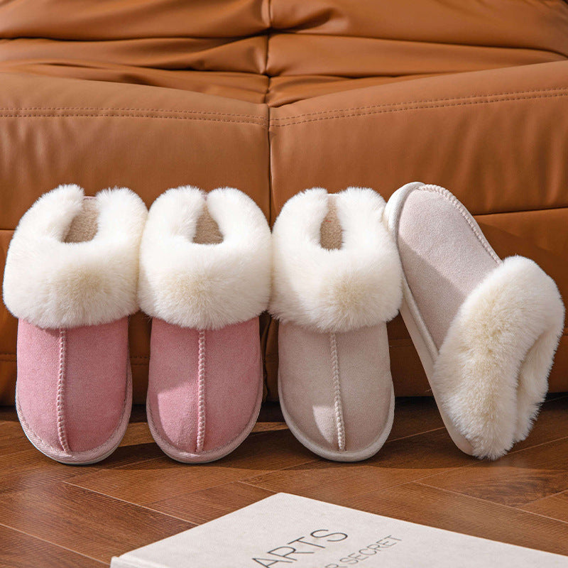 Suede Slip On Closed Toe Plush Slippers