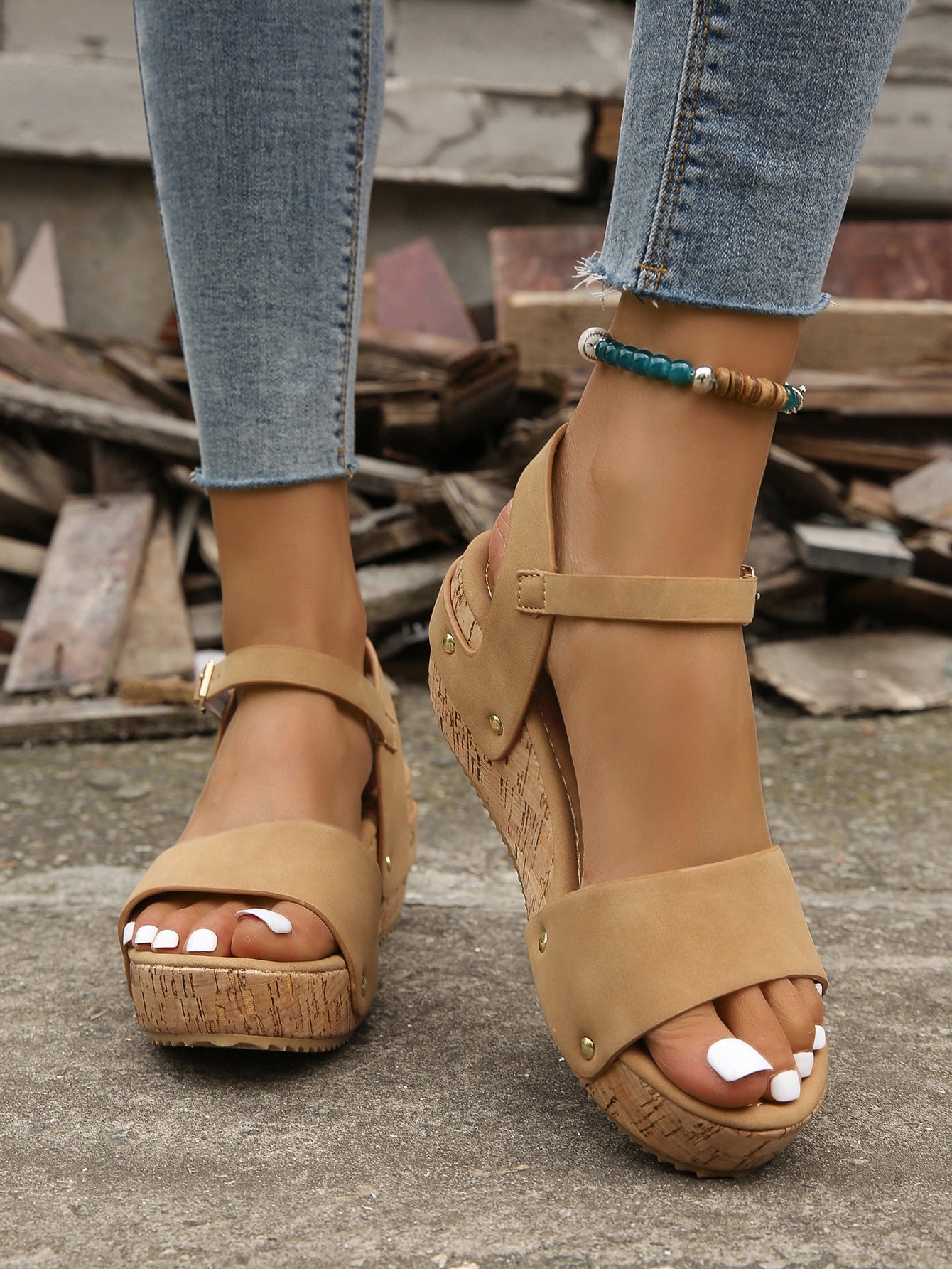 Women’s High Wedge Sandals with Ankle Strap in 2 Colors