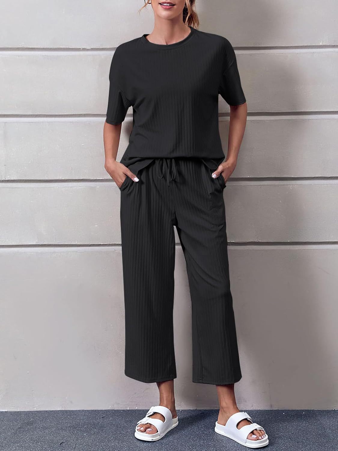 Short Sleeve Top with Cropped Pants Set