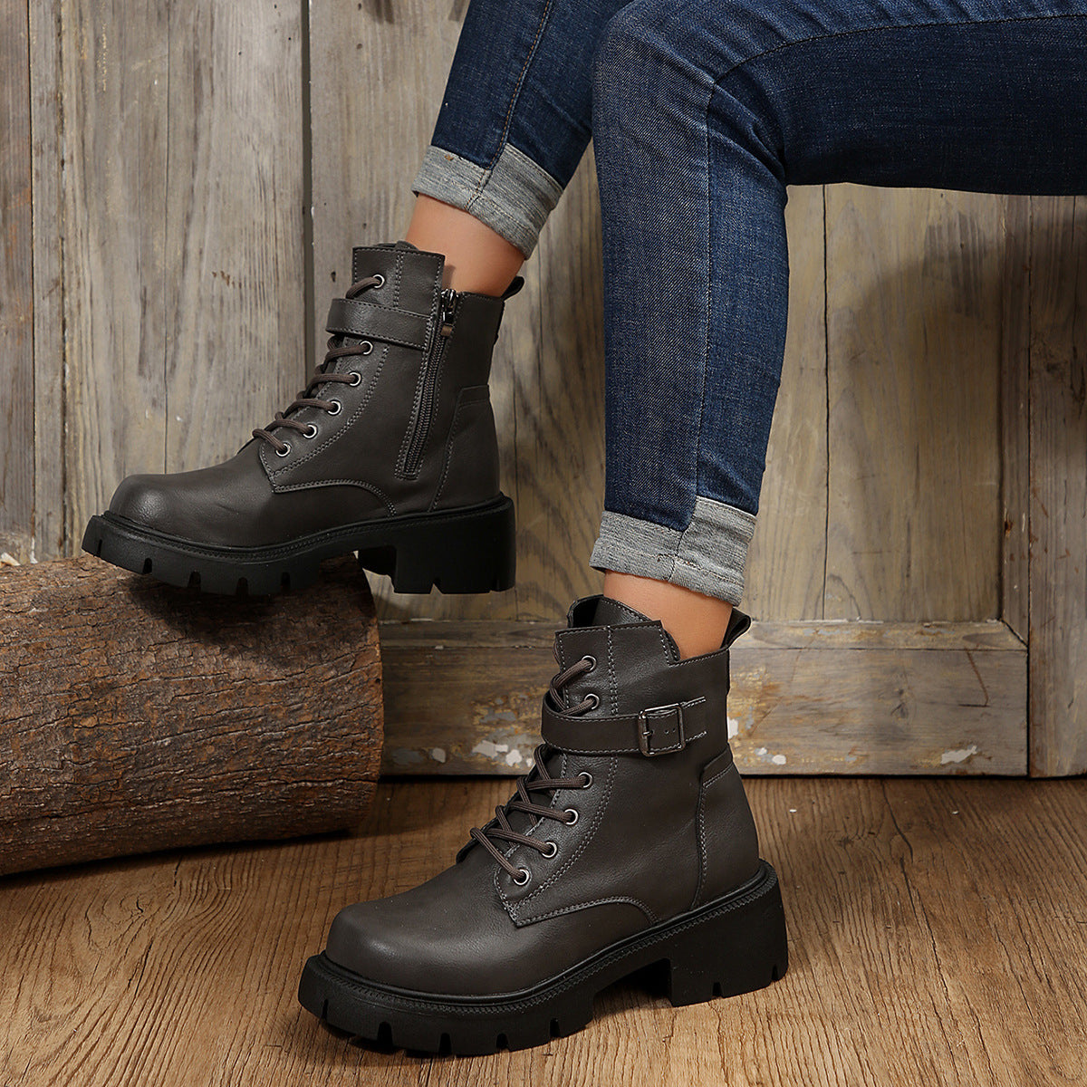 Women’s Chunky Heel Mid-Calf Combat Boots