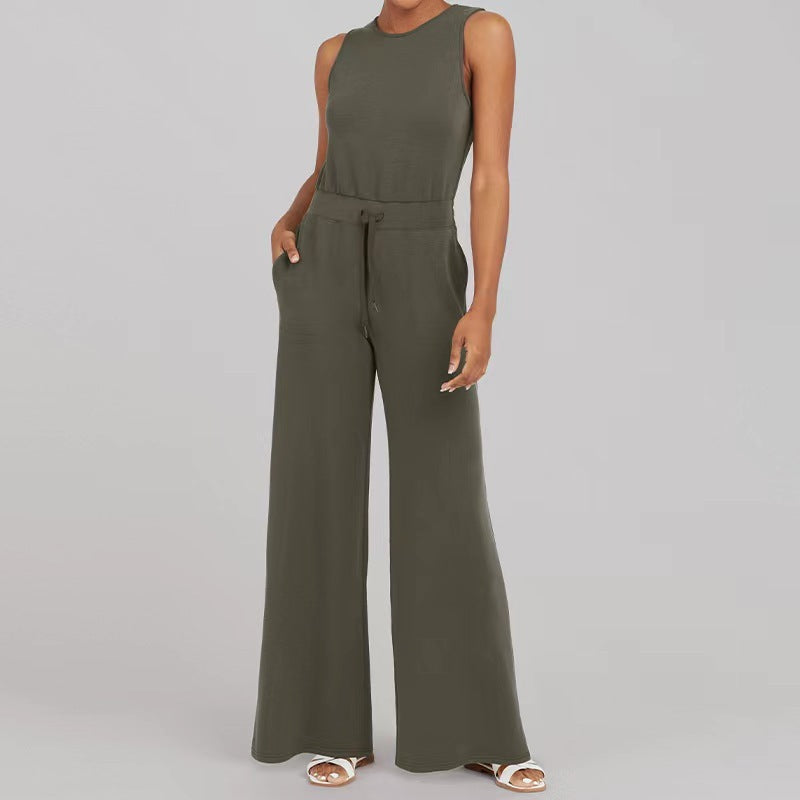 Women’s Sleeveless Wide Leg Jumpsuit with Pockets S-5XL - Wazzi's Wear