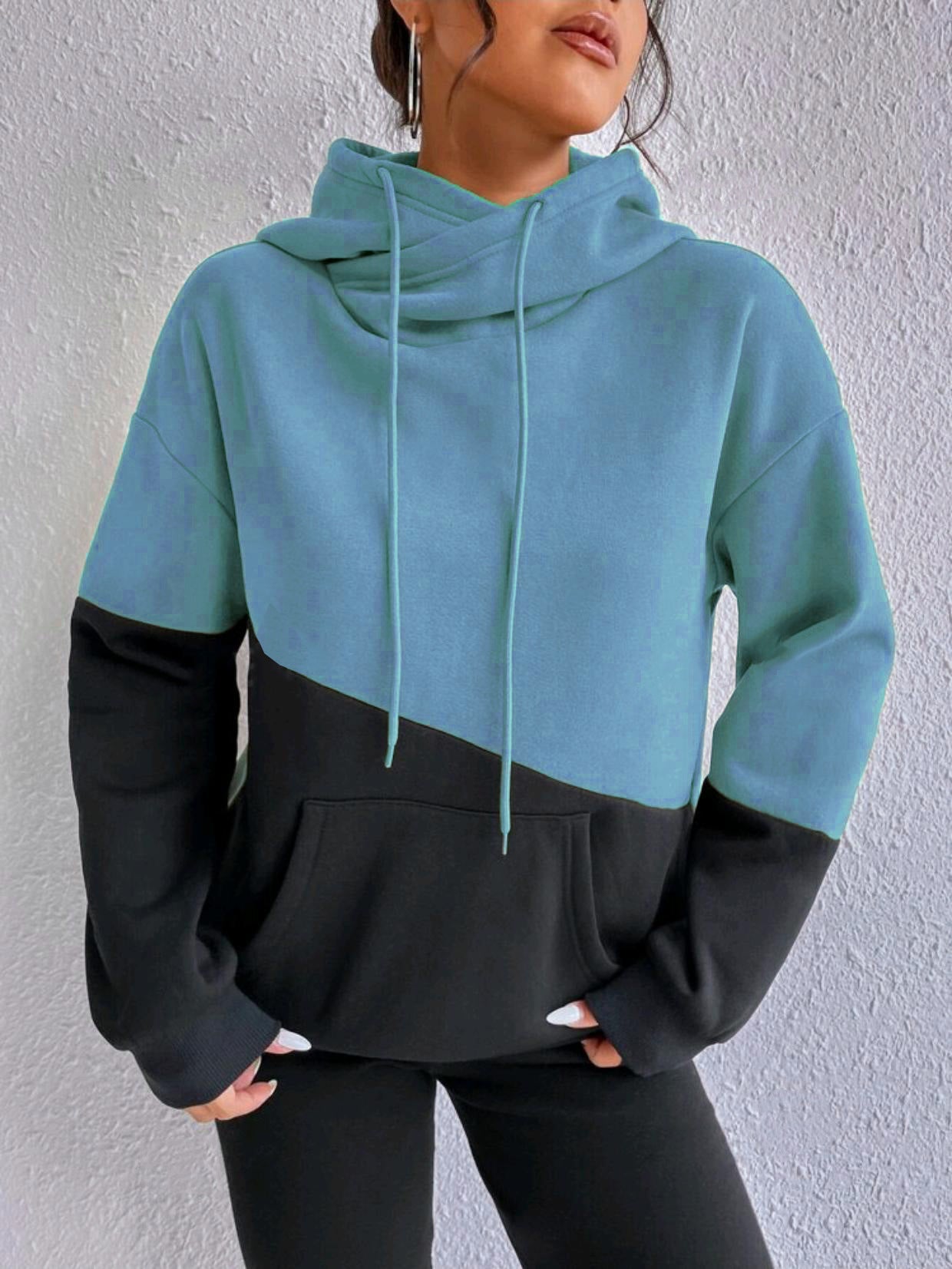 Women’s Colorblock Loose Fit Hoodie with Kangaroo Pocket