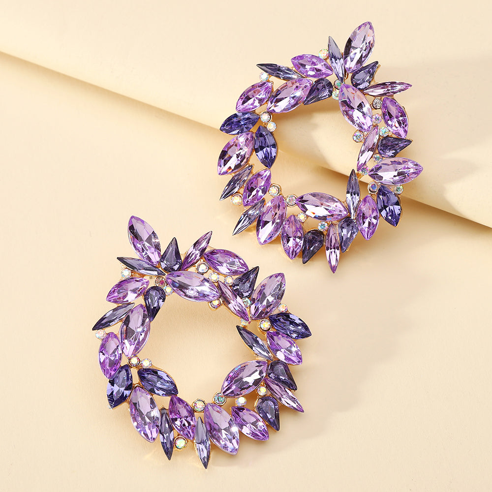 Crystal Wreath Stud Earrings For Women Sparkly Rhinestone Statement Floral Multicolor Jewelry Party Wedding Bridal Prom