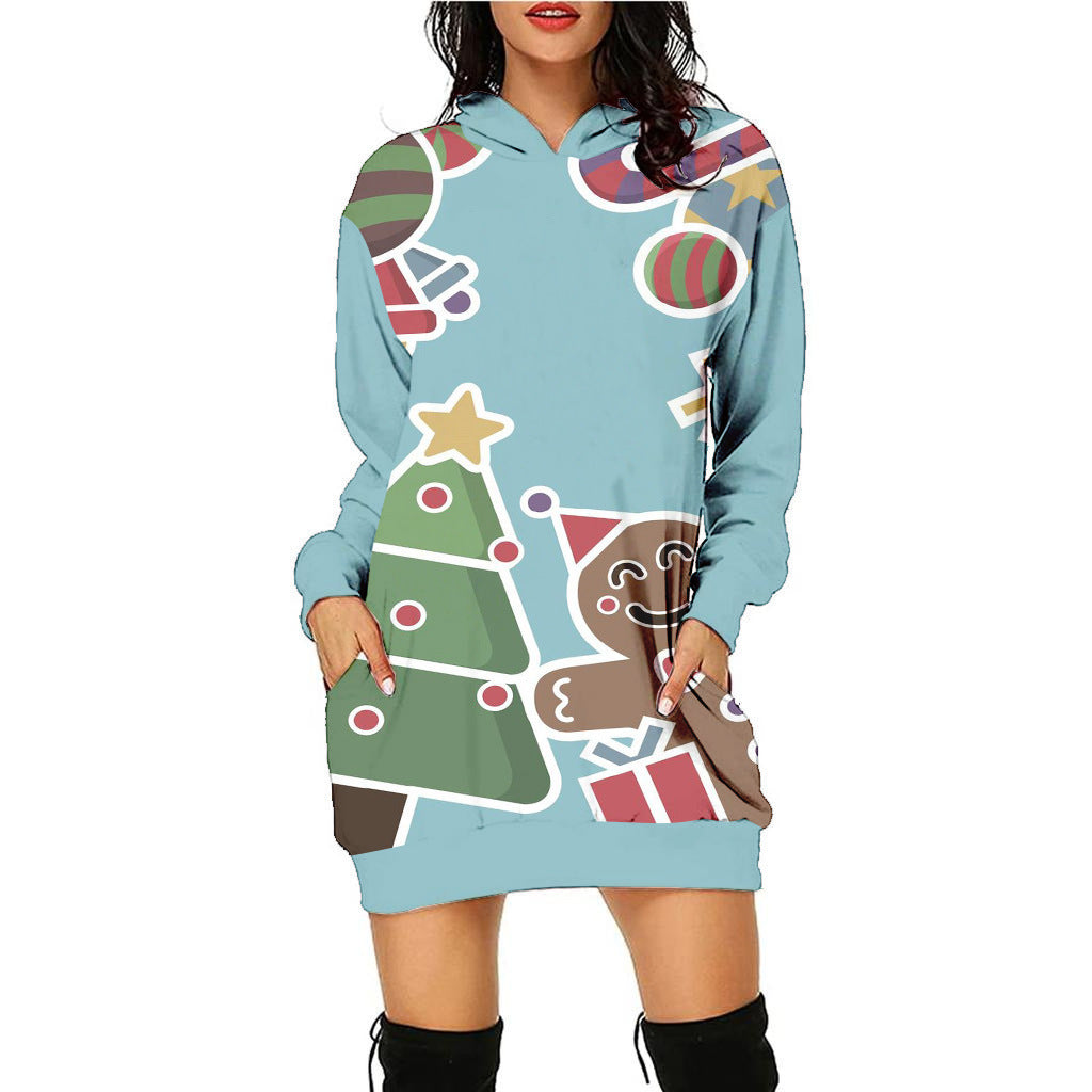 Women's Fashion Casual Printing Christmas Holiday Party Sweater Dress