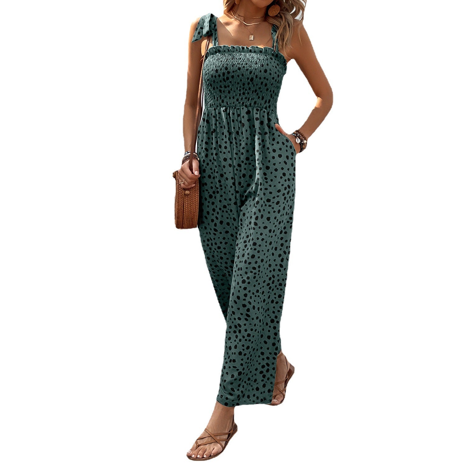 Women’s Polka Dot Sleeveless Wide Leg Jumpsuit with Pockets in 4 Colors S-XL