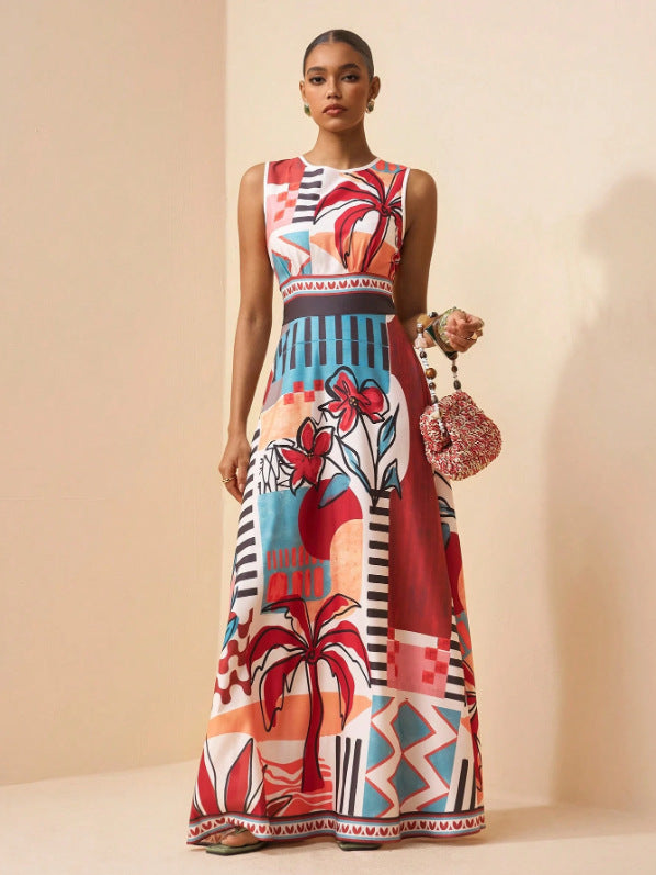 Bohemian-style Tropical Rainforest Print Dress