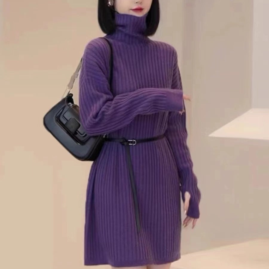 Autumn And Winter Large Size Idle Style Belt Midi Knitted Bottoming Skirt