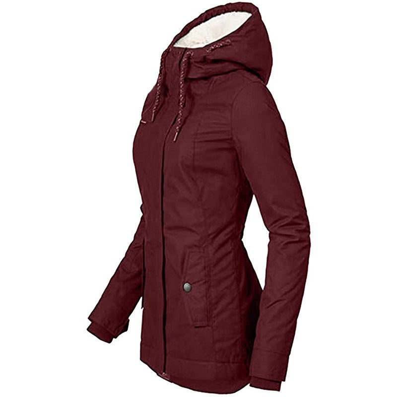 Women’s Solid Color Fleece-Lined Hooded Jacket