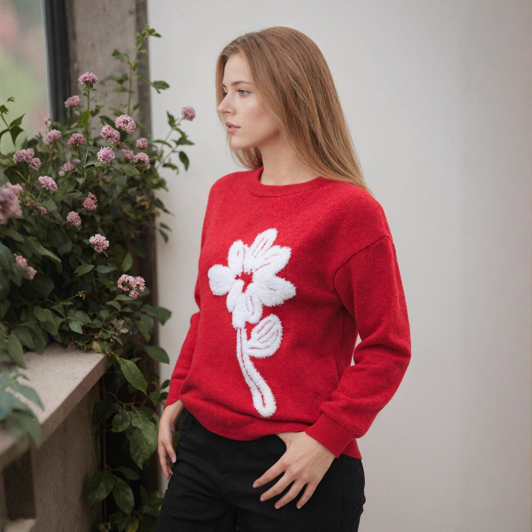 Women's Long-sleeved Knitted Jacquard Solid Color Sweater