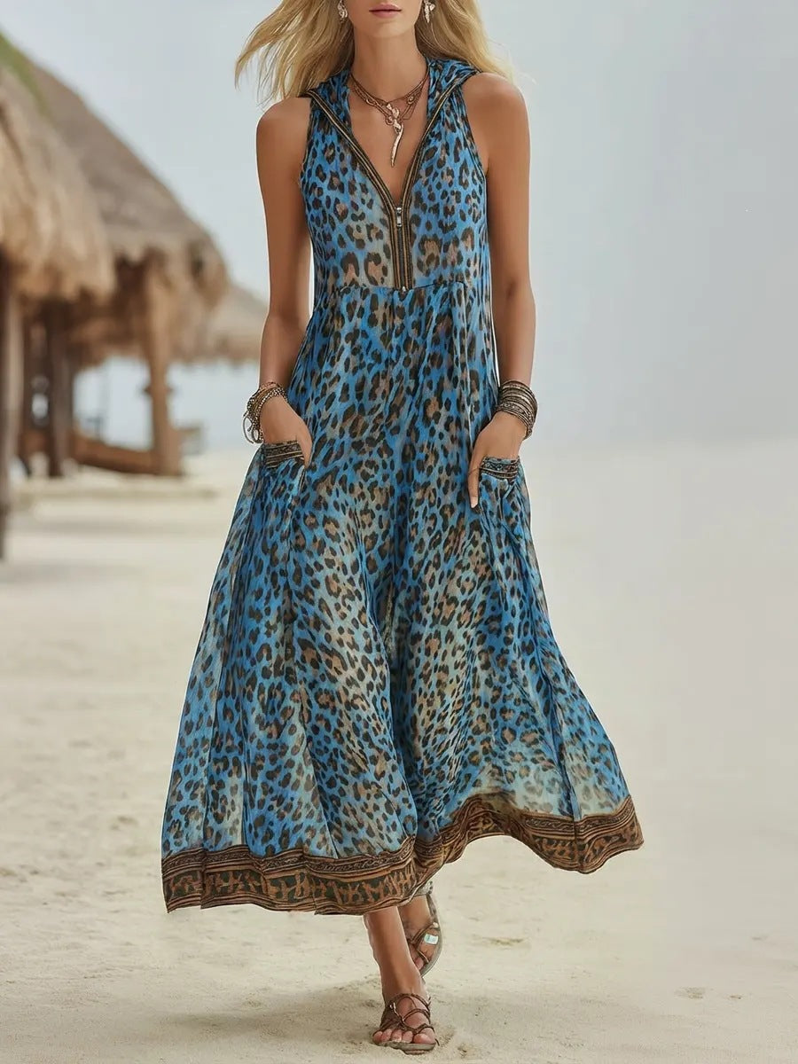 Sleeveless Leopard-print Midi Dress