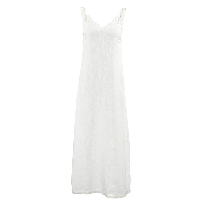 Double-layer Crepe Cotton White Split Dress