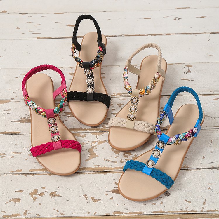 Women's Boho Sandals with Woven Straps in 4 Colors - Wazzi's Wear