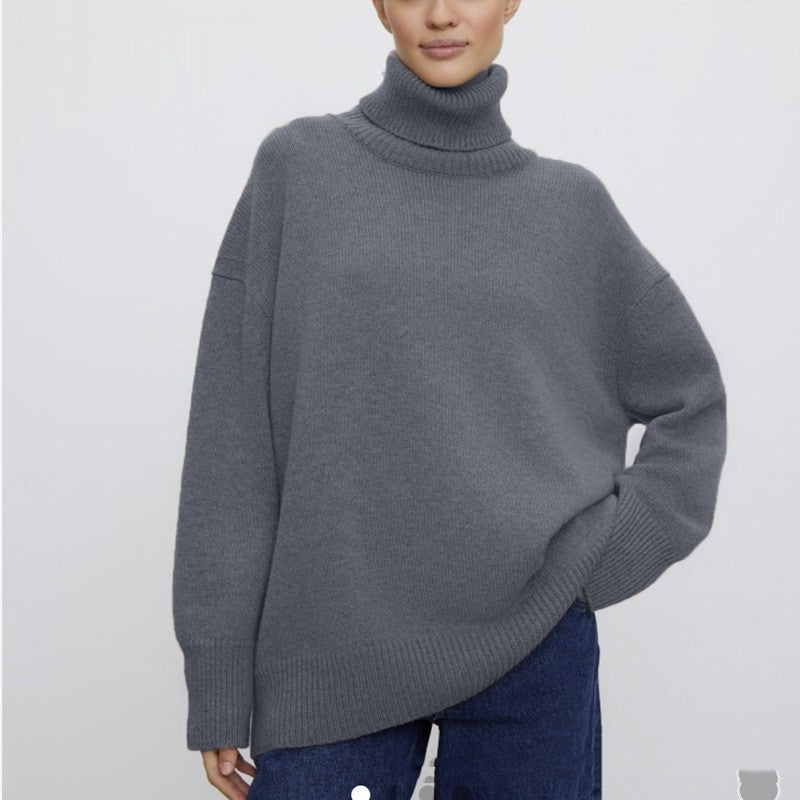 High Collar Loose Knitted Top Sweaters Women's Clothing