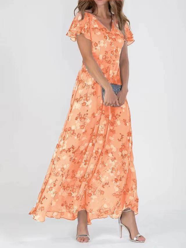 Flowers Print Short Sleeve Dress Summer Fashion Ruffle Beach Dresses Women's Clothing